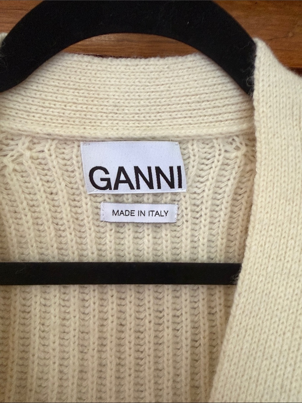 Ganni Ivory Ribbed Extra Long Cardigan with Rhinestone Buttons 🌈 - Picture 4 of 7